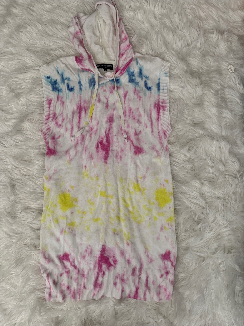 Central Park West Sleeveless Tie-Dye Hooded Knit Dress - Multicolor Small